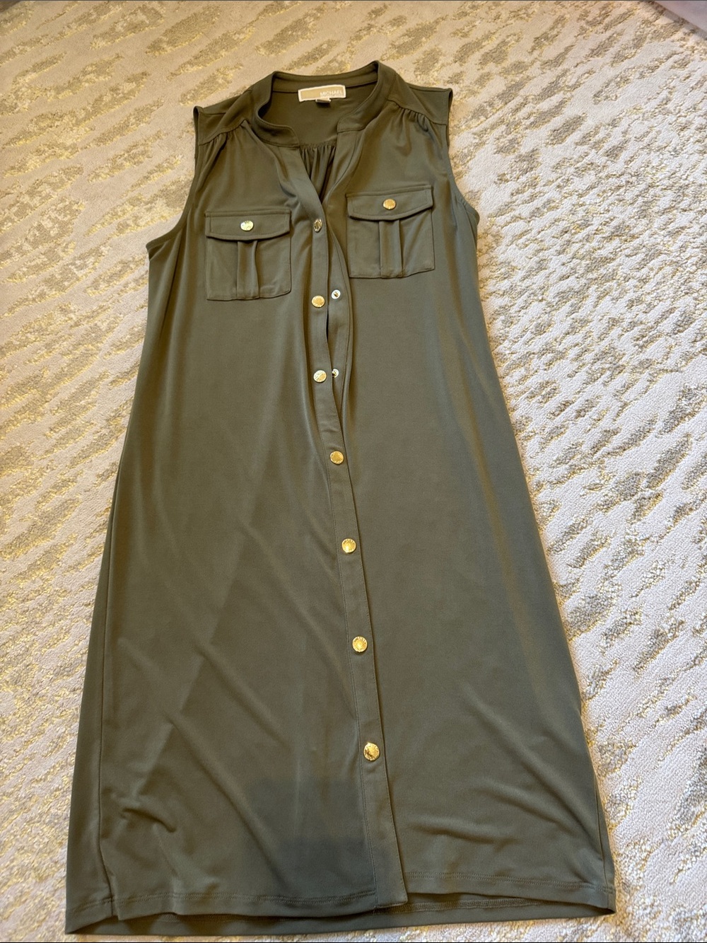 Michael Kors Olive Sleeveless Button-Front Mini Dress